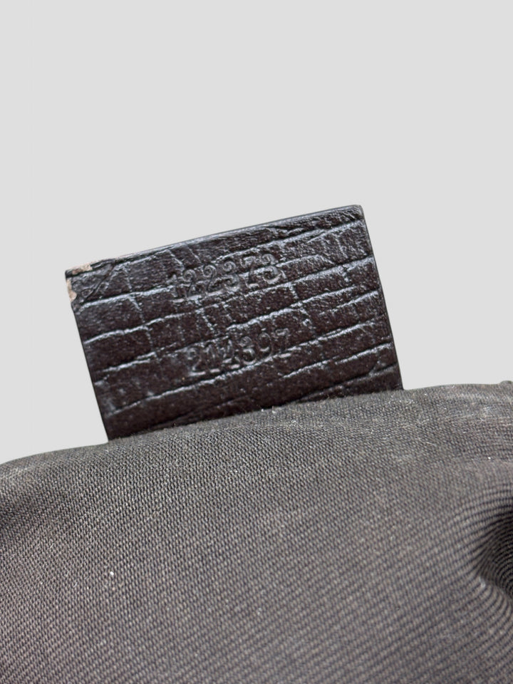 Gucci Double Clip Umhaengetasche aus Monogramm-Canvas mit Clip-Verschlüssen und verstellbarem Schultergurt