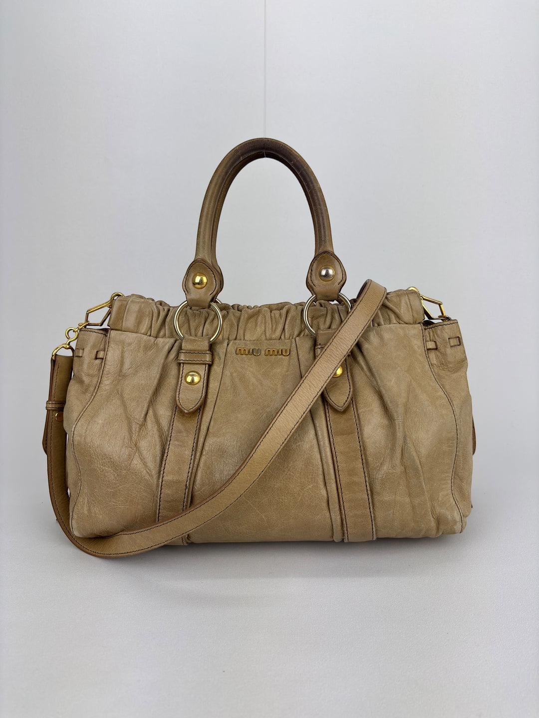 Miu Miu Vitello Lux Gathered Satchel Shoulder-Bag