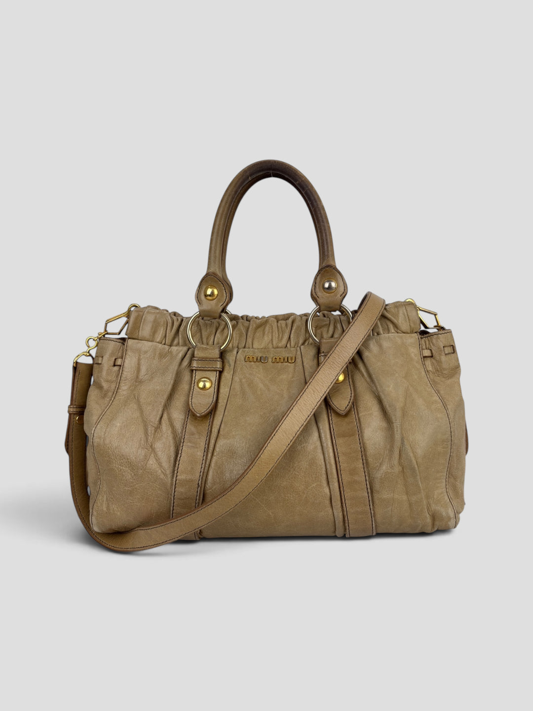 Miu Miu Vitello Lux Gathered Satchel Shoulder-Bag