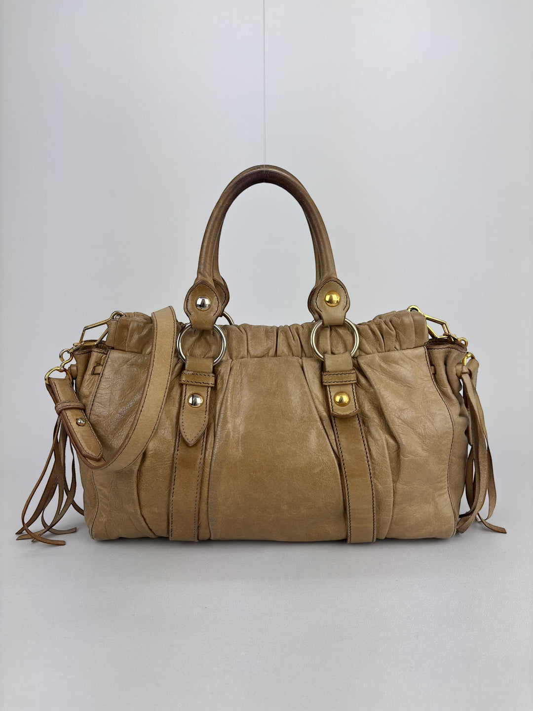 Miu Miu Vitello Lux Gathered Satchel Shoulder-Bag