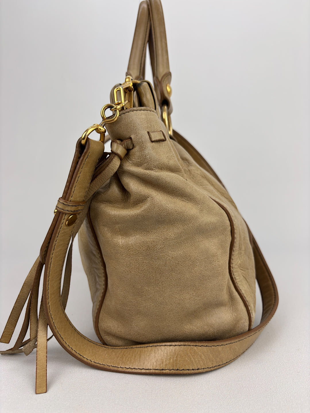 Miu Miu Vitello Lux Gathered Satchel Shoulder-Bag