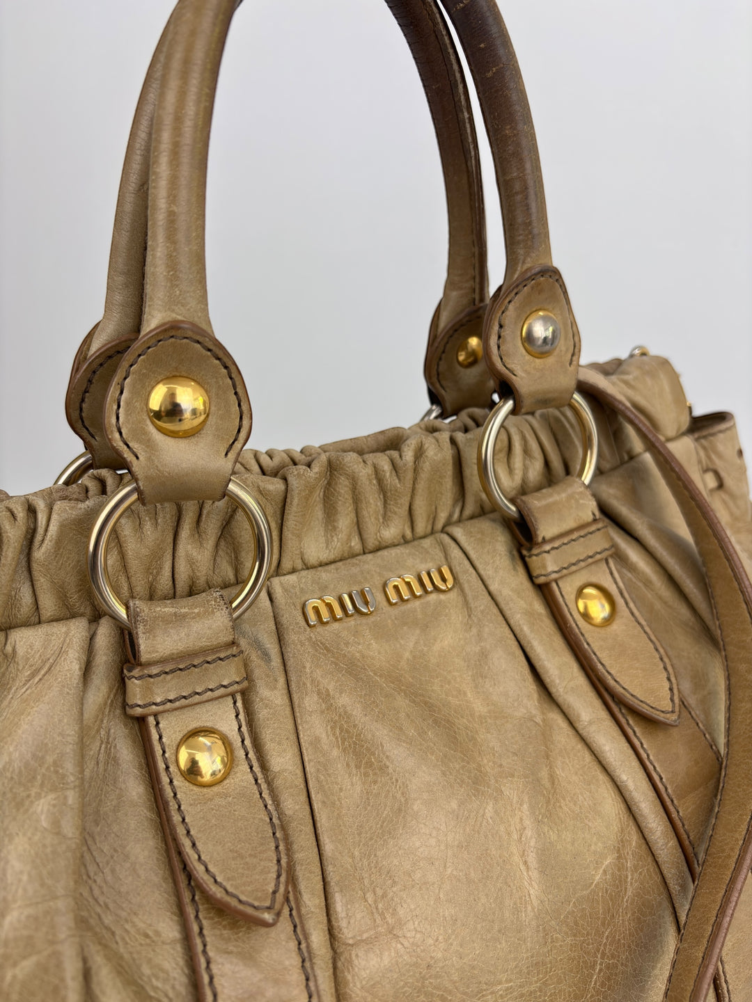 Miu Miu Vitello Lux Gathered Satchel Shoulder-Bag