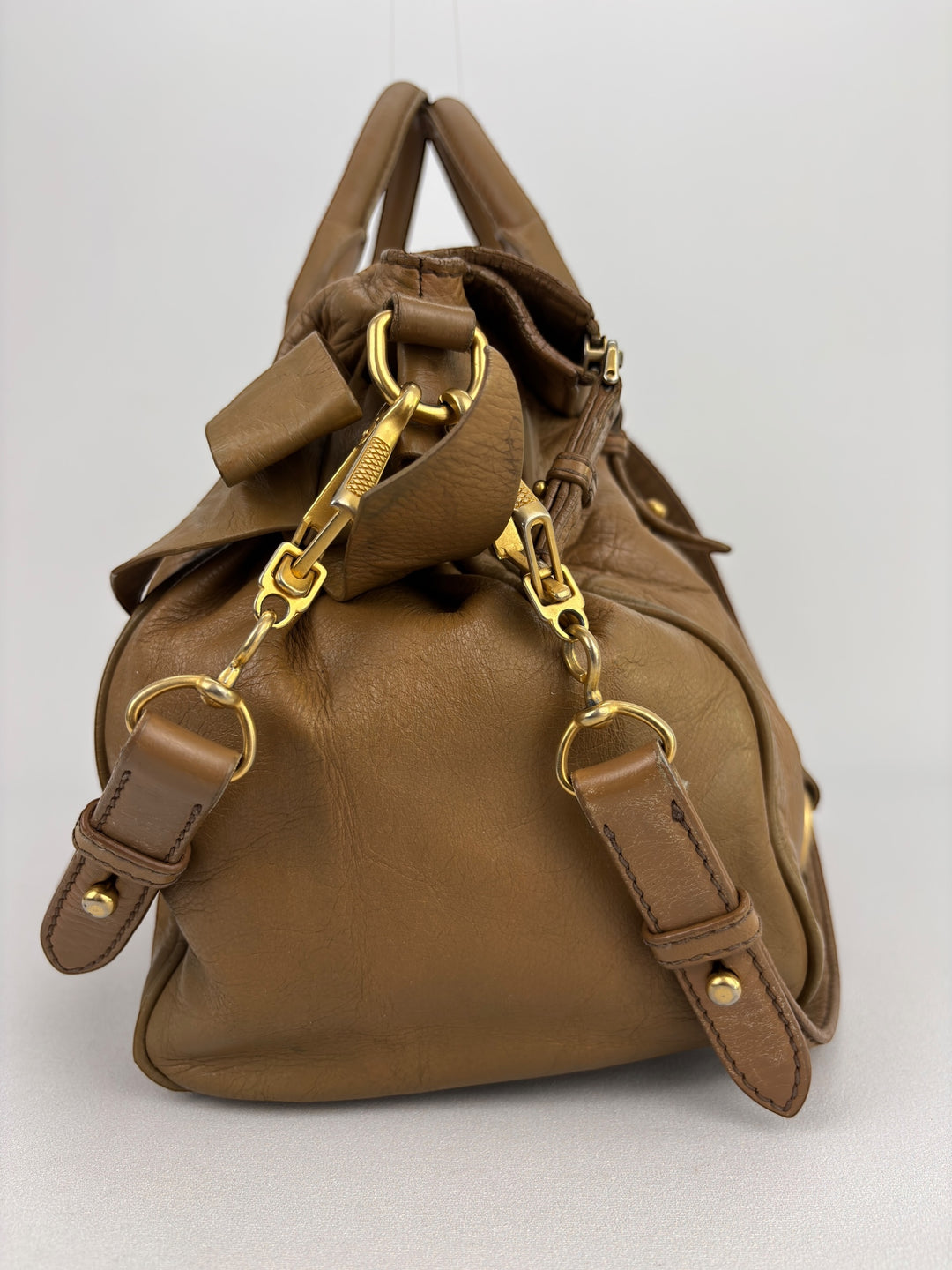 Miu Miu Vitello Lux Bow Bauletto Handbag