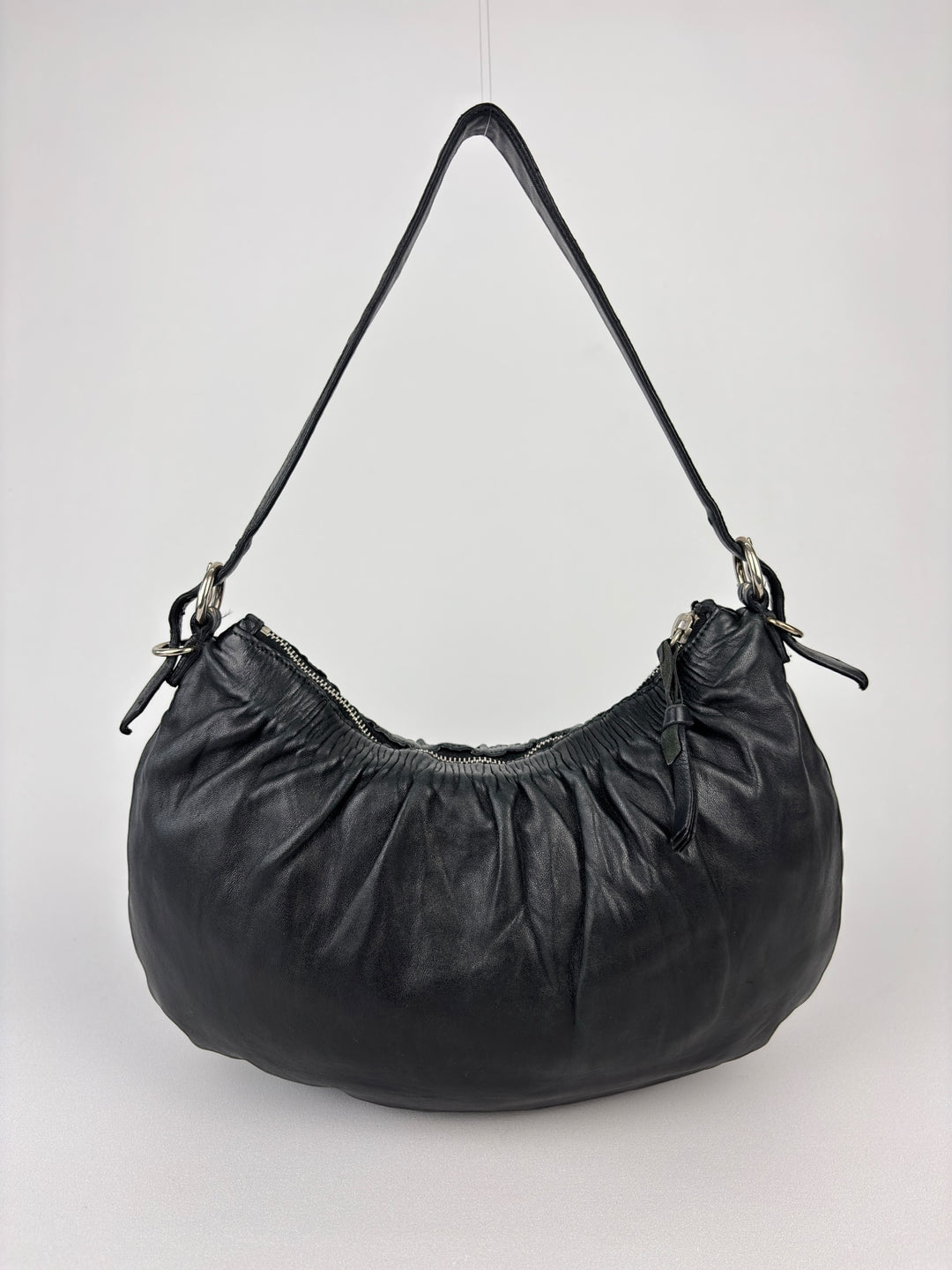Miu Miu Vitello Archive  Ruched Leather Hobo / Shoulder-Bag (Halfmoon Banana)