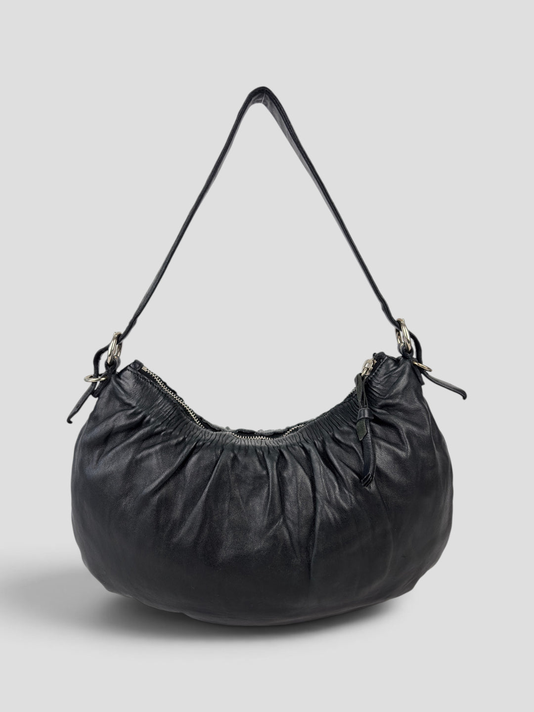 Miu Miu Vitello Archive  Ruched Leather Hobo / Shoulder-Bag (Halfmoon Banana)