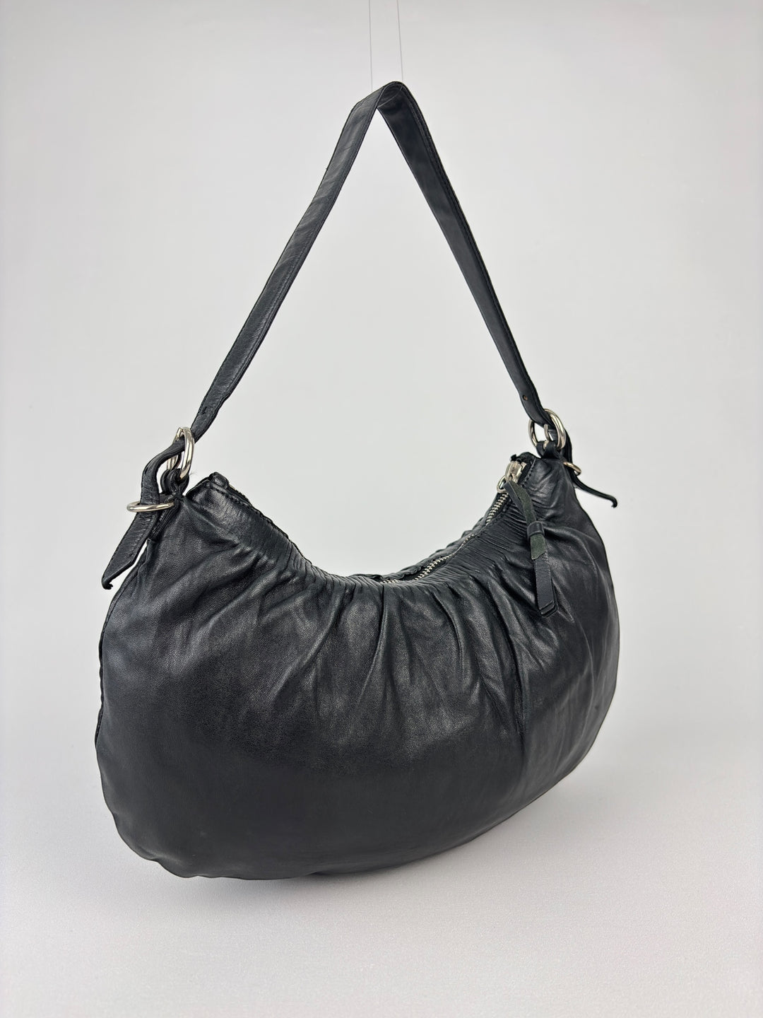 Miu Miu Vitello Archive  Ruched Leather Hobo / Shoulder-Bag (Halfmoon Banana)