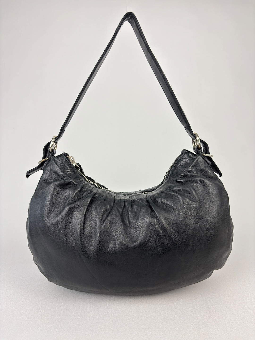 Miu Miu Vitello Archive  Ruched Leather Hobo / Shoulder-Bag (Halfmoon Banana)
