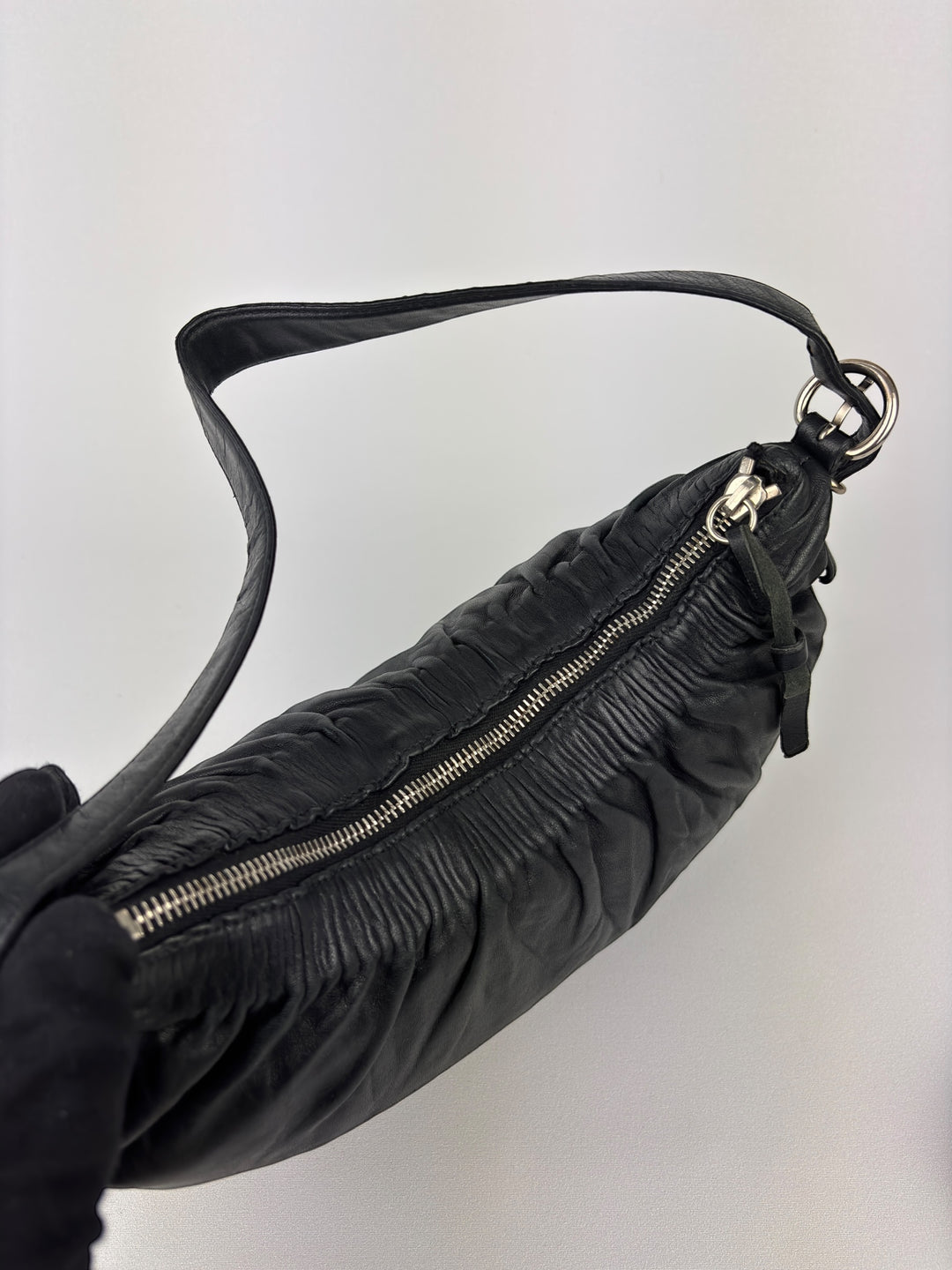 Miu Miu Vitello Archive  Ruched Leather Hobo / Shoulder-Bag (Halfmoon Banana)