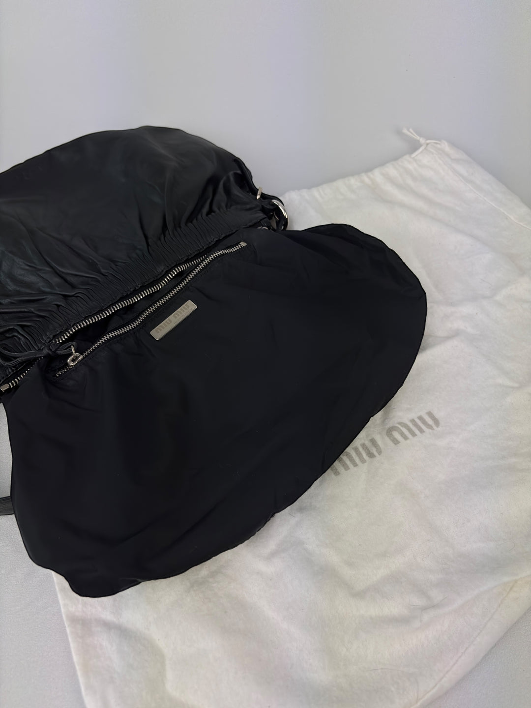 Miu Miu Vitello Archive  Ruched Leather Hobo / Shoulder-Bag (Halfmoon Banana)