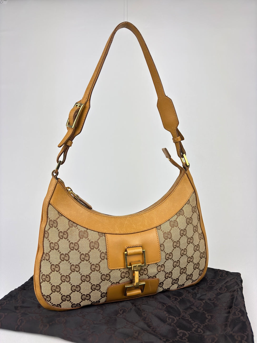 Gucci GG Canvas Leather Hobo Jackie Shoulder-Bag
