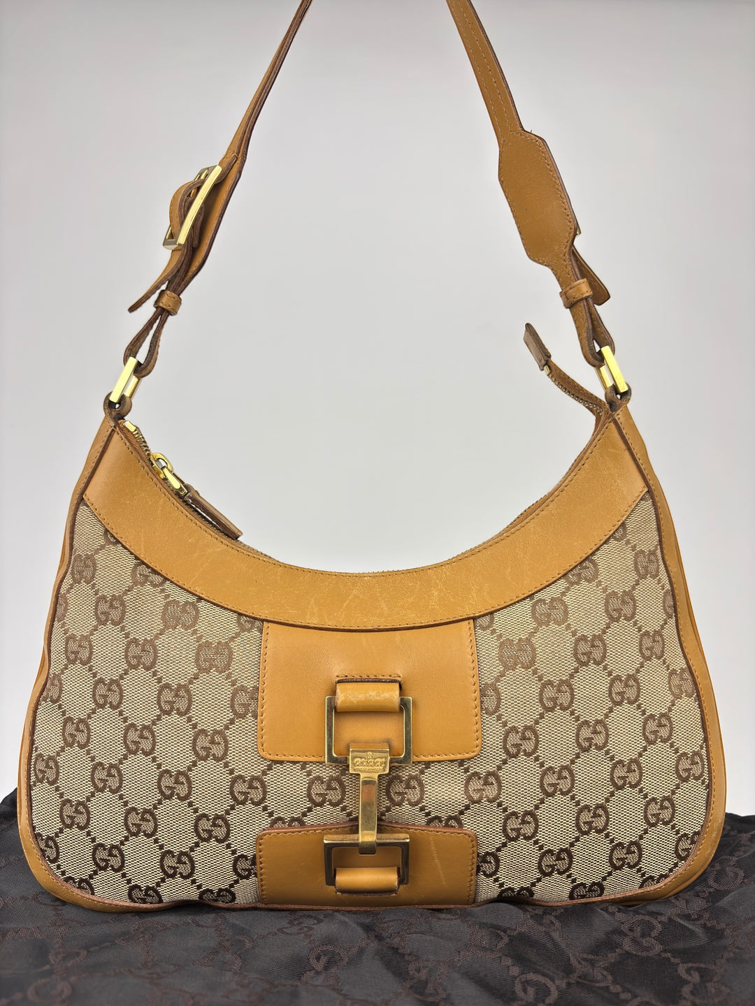 Gucci GG Canvas Leather Hobo Jackie Shoulder-Bag