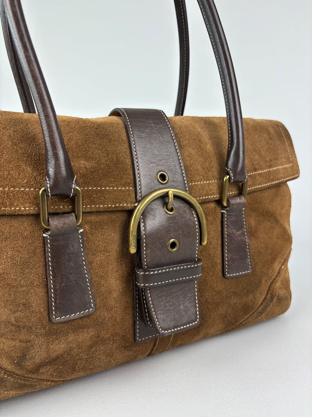 Coach Soho Suede Flap Satchel Shoulder Bag in Cognacbraun, Ansicht 6