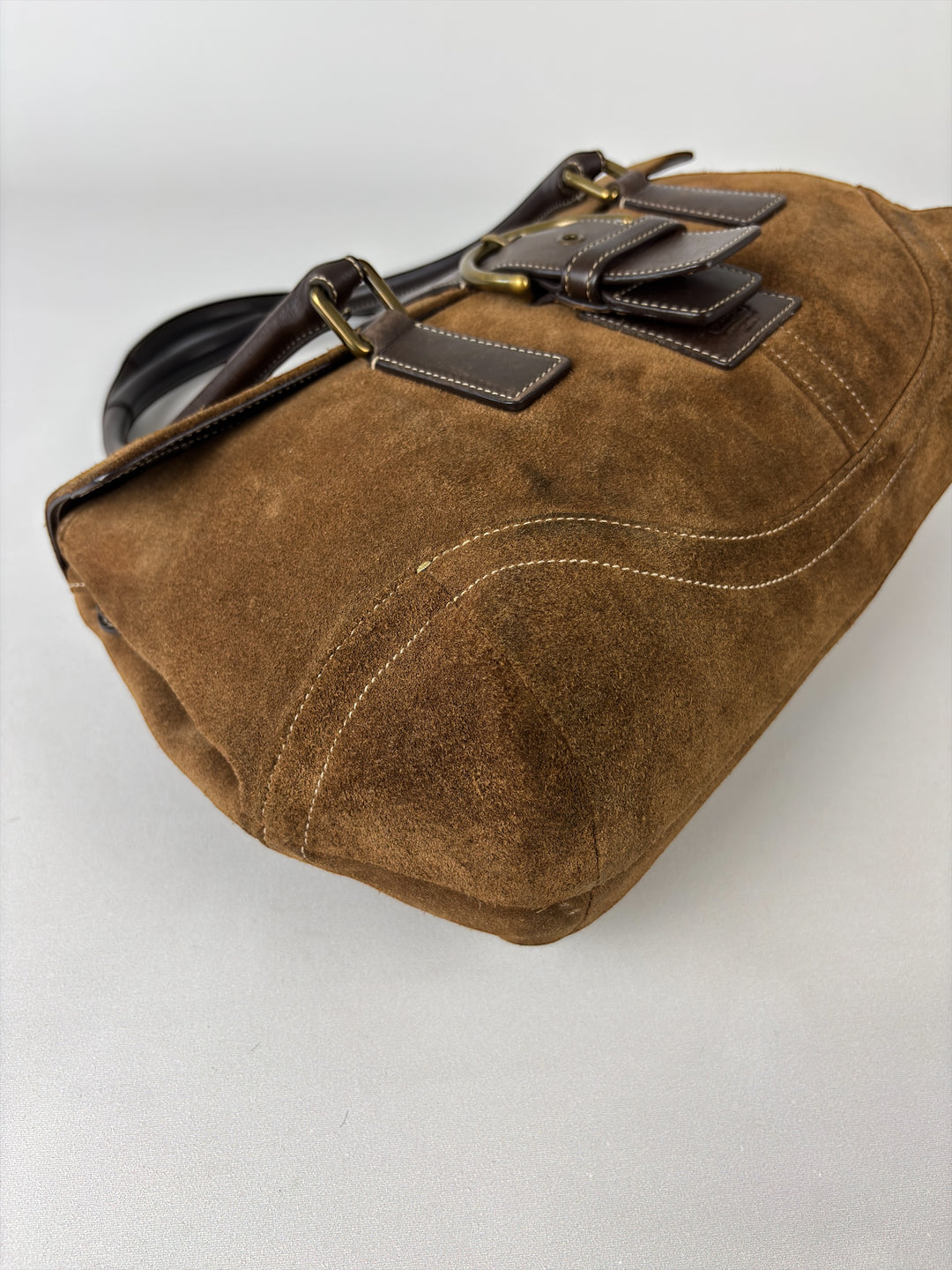 Coach Soho Suede Flap Satchel Shoulder Bag in Cognacbraun, Ansicht 11