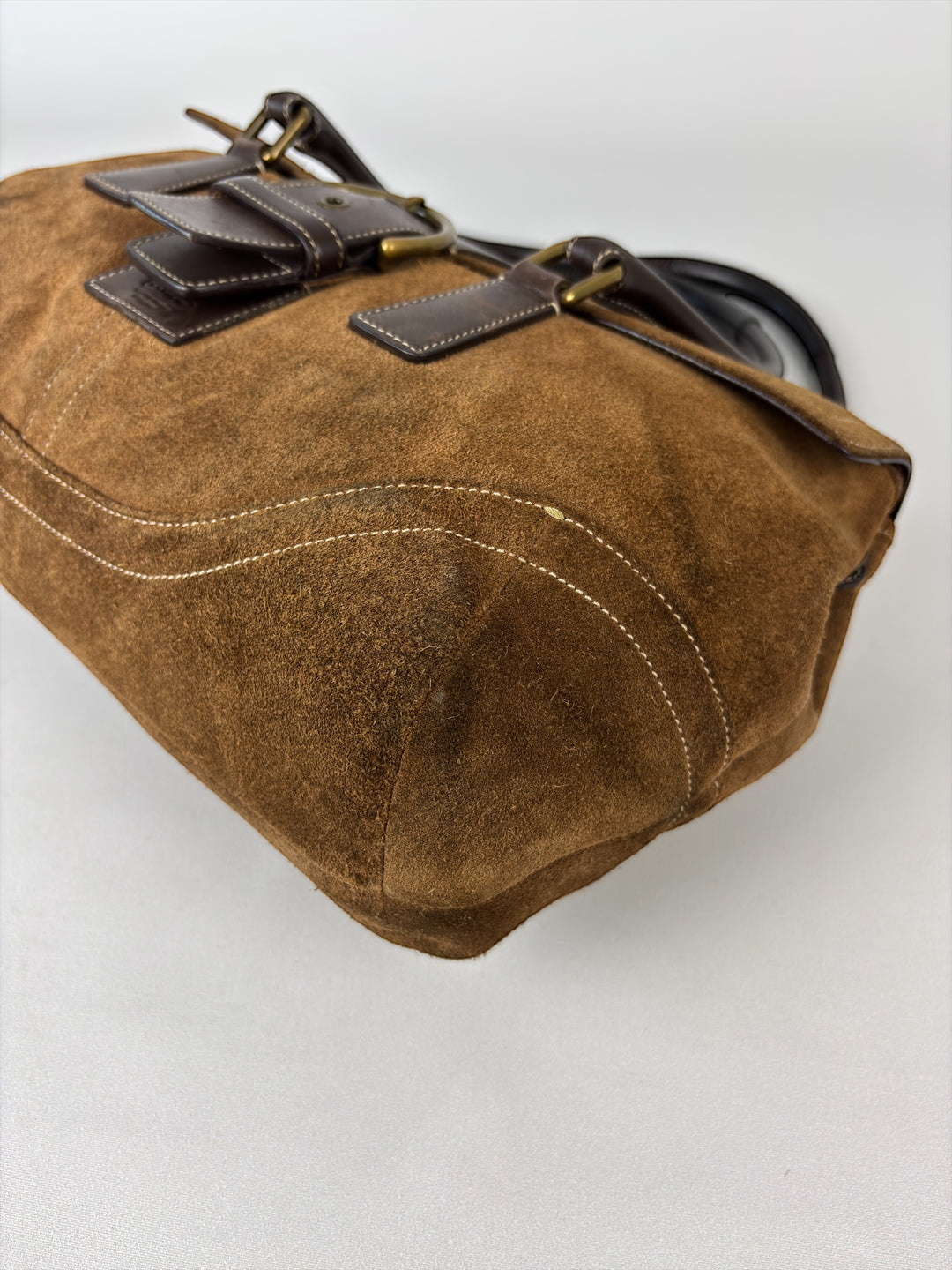 Coach Soho Suede Flap Satchel Shoulder Bag in Cognacbraun, Ansicht 12