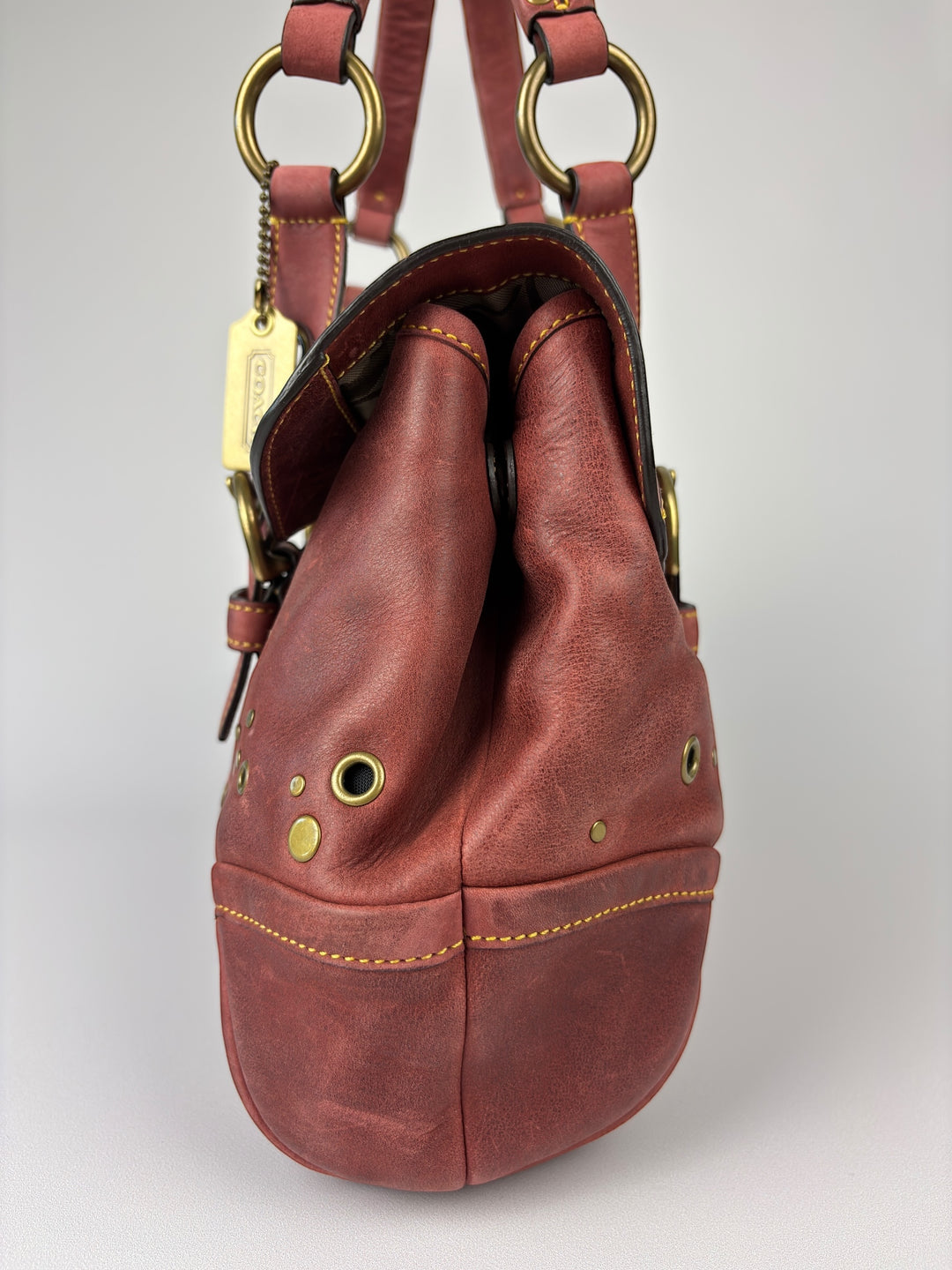 Coach Studded Leather Flap Satchel Shoulder Bag