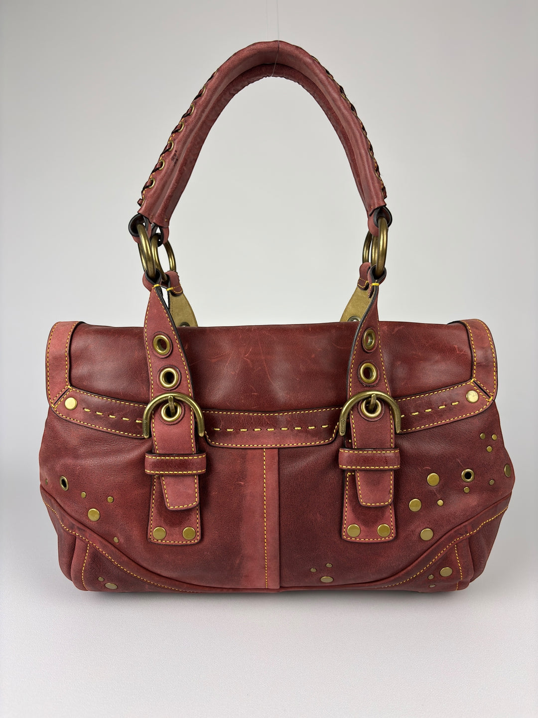 Coach Studded Leather Flap Satchel Shoulder Bag