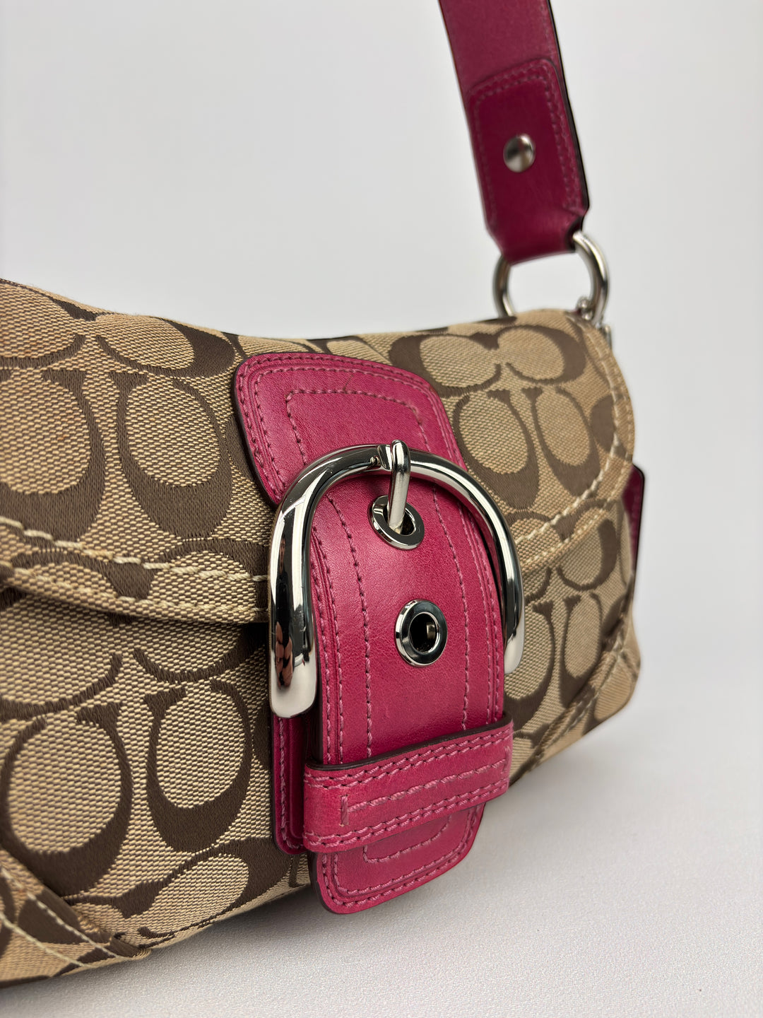 Coach Signature Stripe Buckle Flap Shoulder-Bag