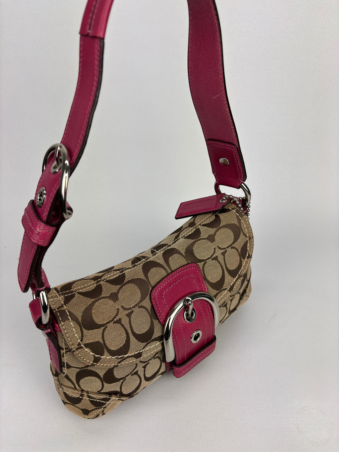 Coach Signature Stripe Buckle Flap Shoulder-Bag