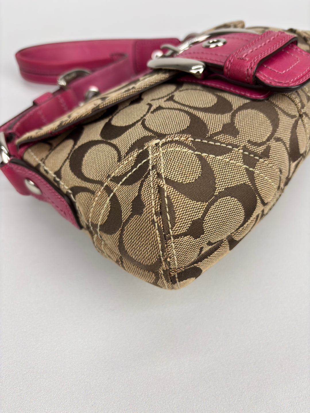 Coach Signature Stripe Buckle Flap Shoulder-Bag