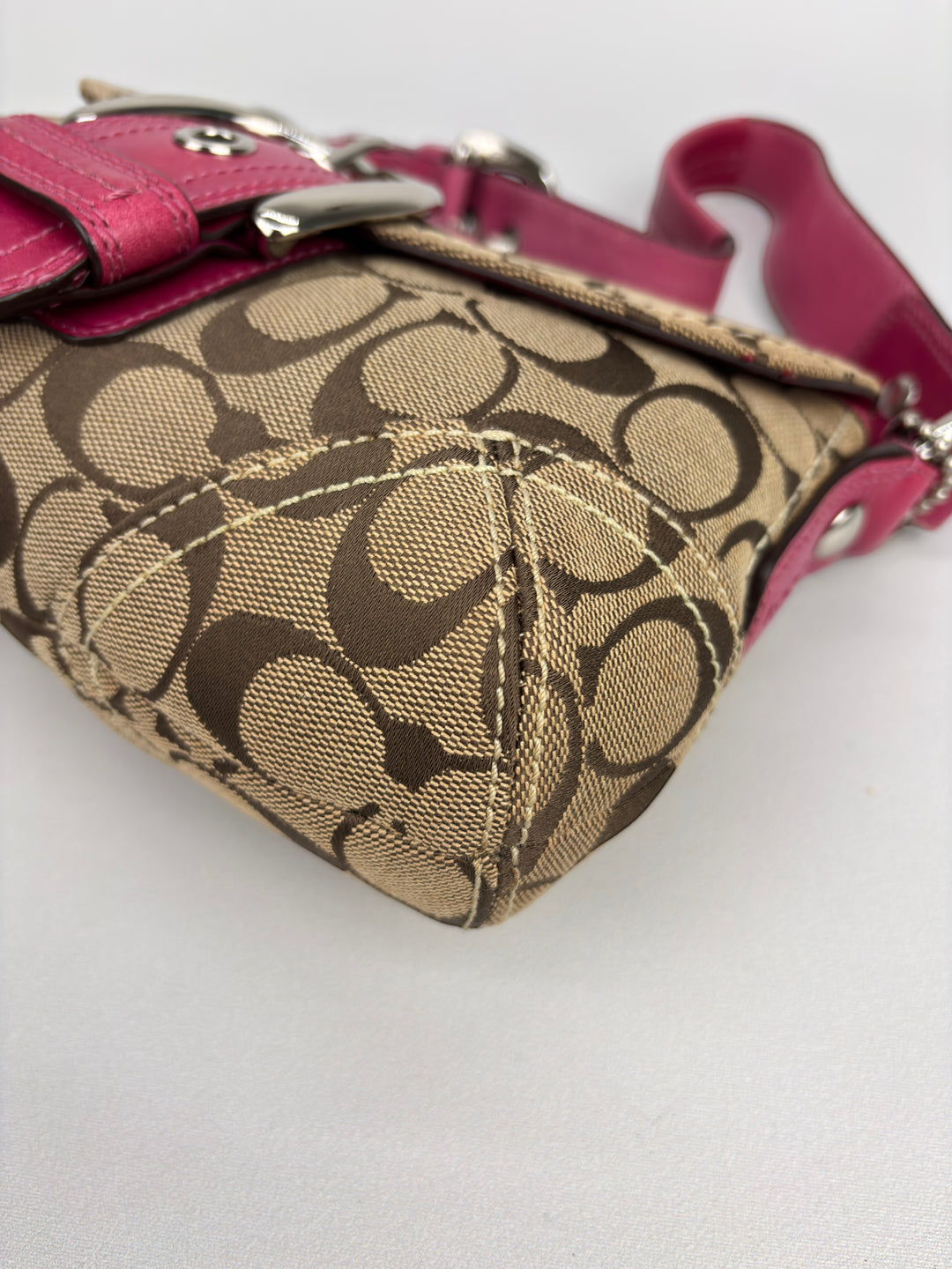 Coach Signature Stripe Buckle Flap Shoulder-Bag
