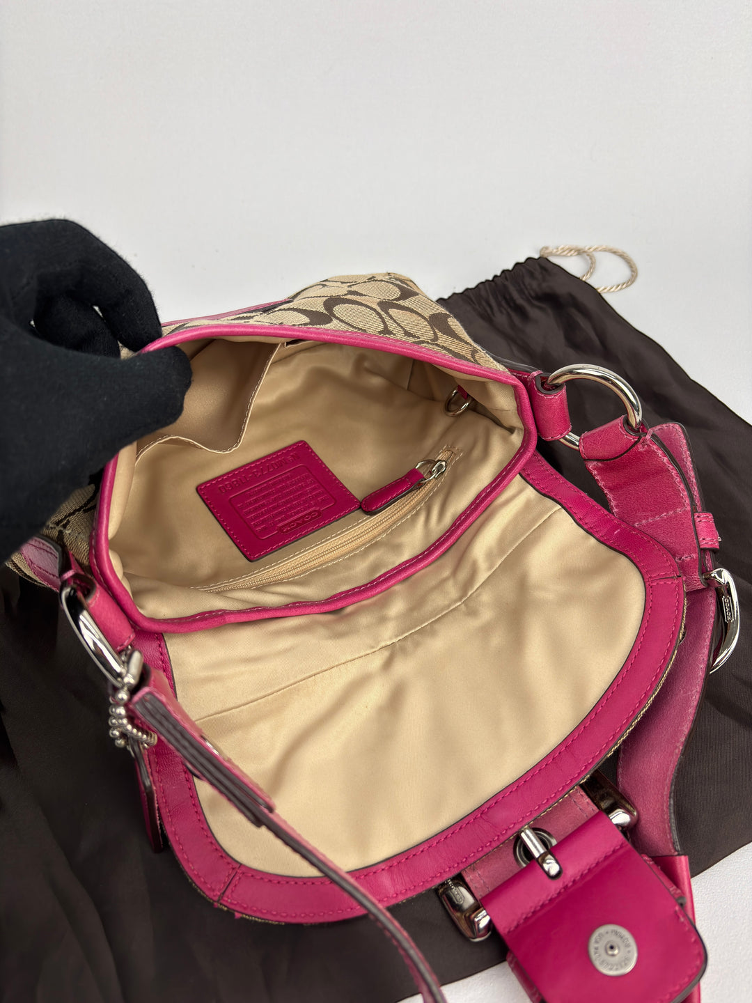 Coach Signature Stripe Buckle Flap Shoulder-Bag