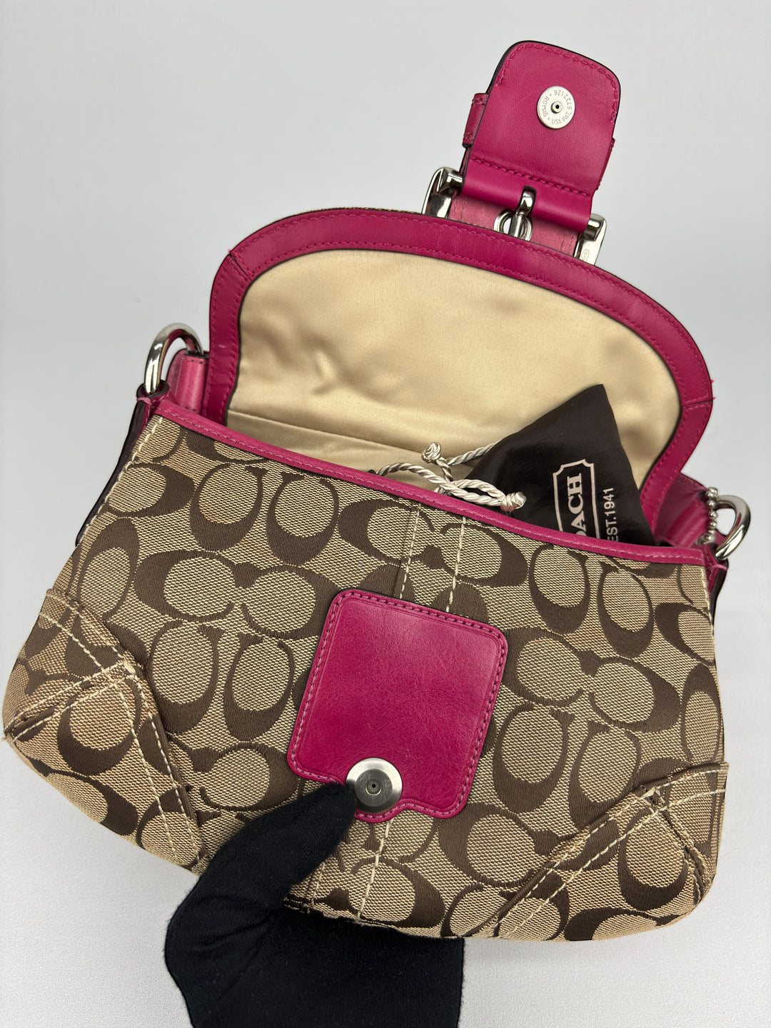 Coach Signature Stripe Buckle Flap Shoulder-Bag