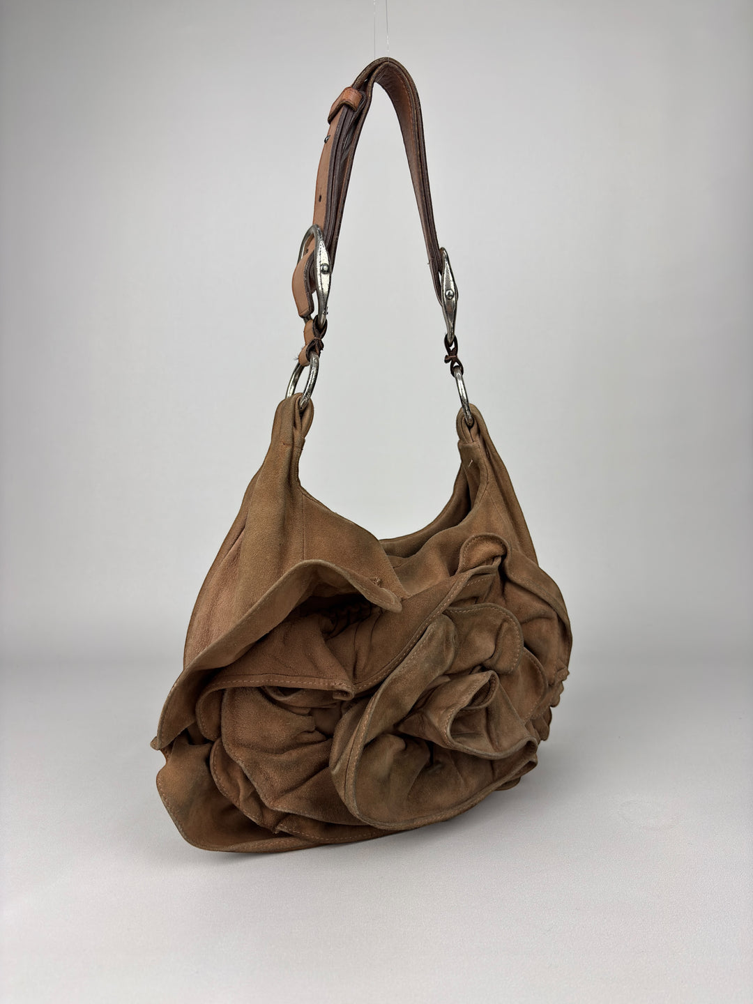 Yves Saint Laurent Ruffle Suede Shoulder-Bag
