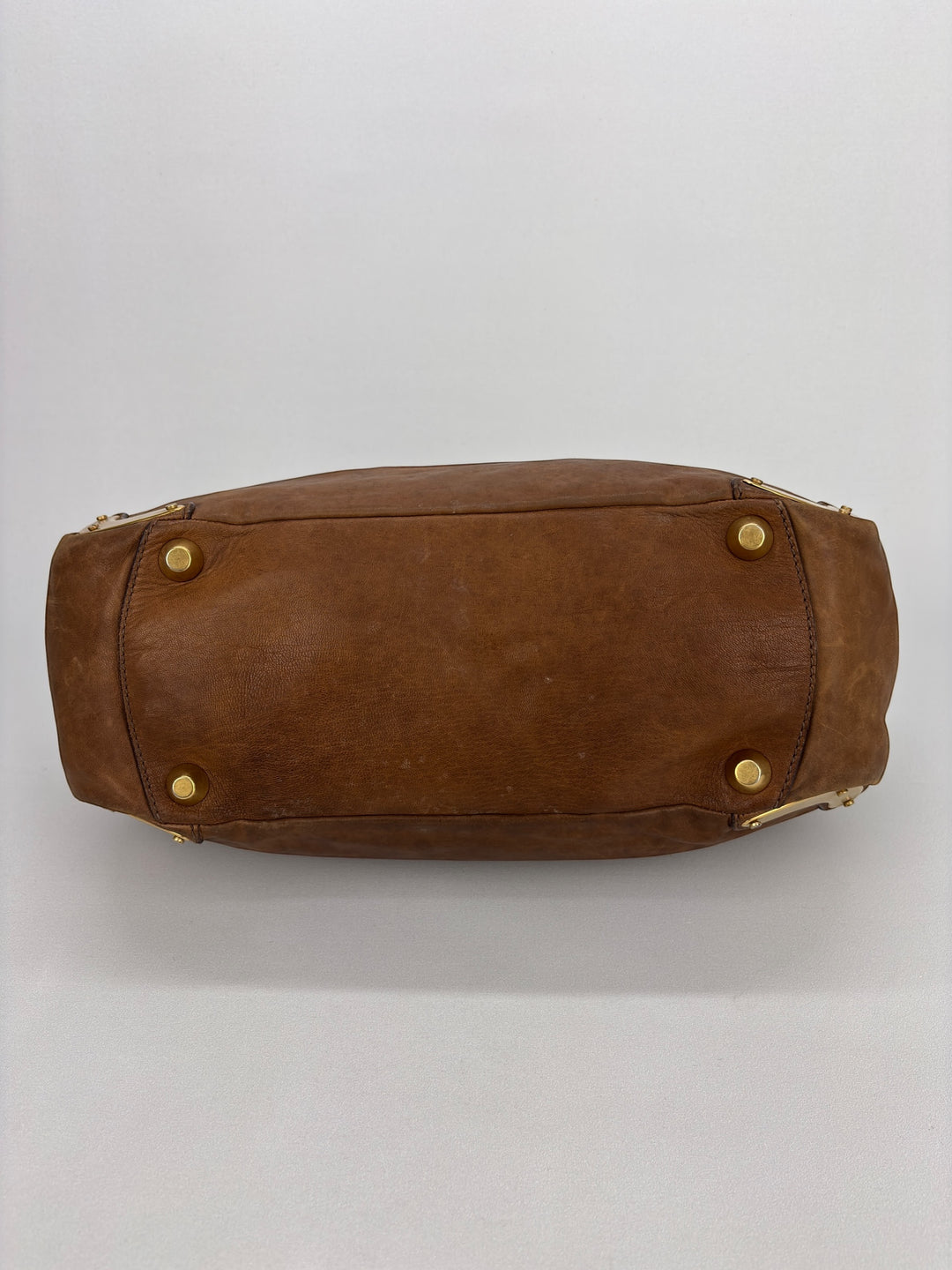 Miu Miu Vitello Lux Bowler Buckle Handbag Cammeo/Cammello