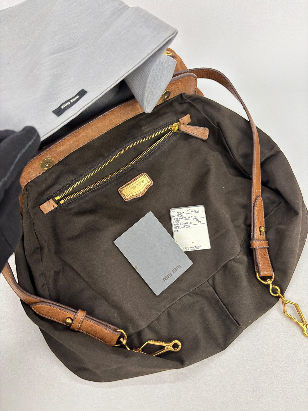 Miu Miu Vitello Lux Bowler Buckle Handbag Cammeo/Cammello