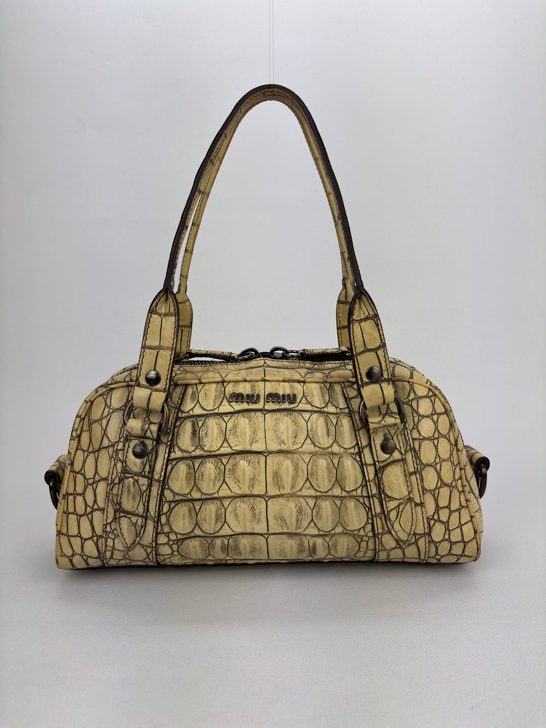 Miu Miu Vitello Lux 90's Croc Embossed Bowler Bag Archive