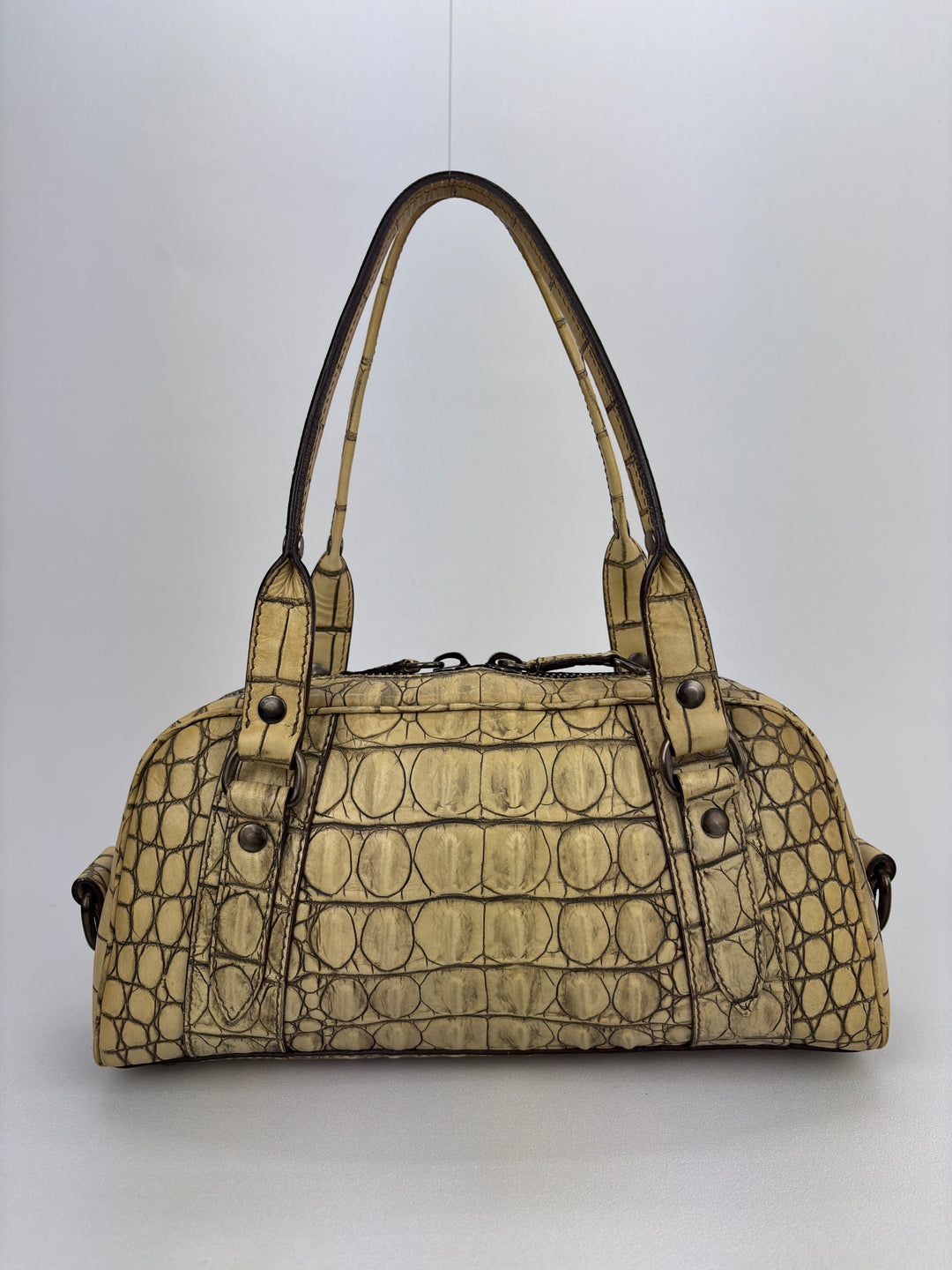 Miu Miu Vitello Lux 90's Croc Embossed Bowler Bag Archive