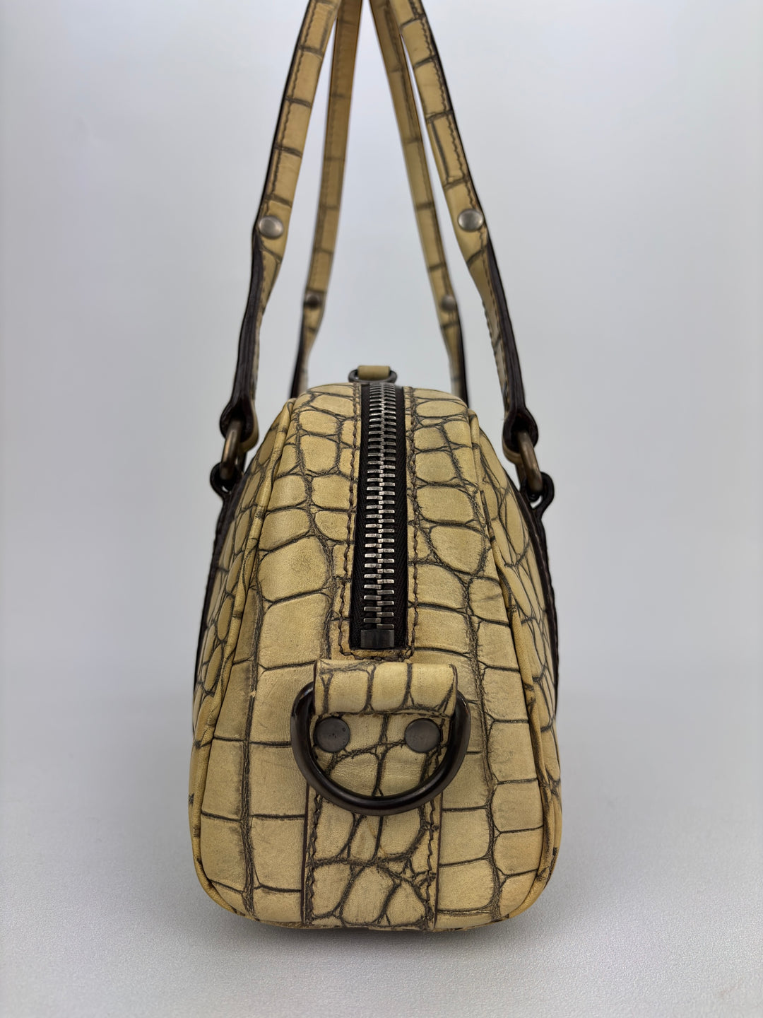 Miu Miu Vitello Lux 90's Croc Embossed Bowler Bag Archive