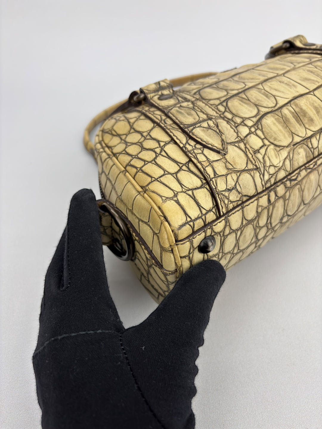 Miu Miu Vitello Lux 90's Croc Embossed Bowler Bag Archive