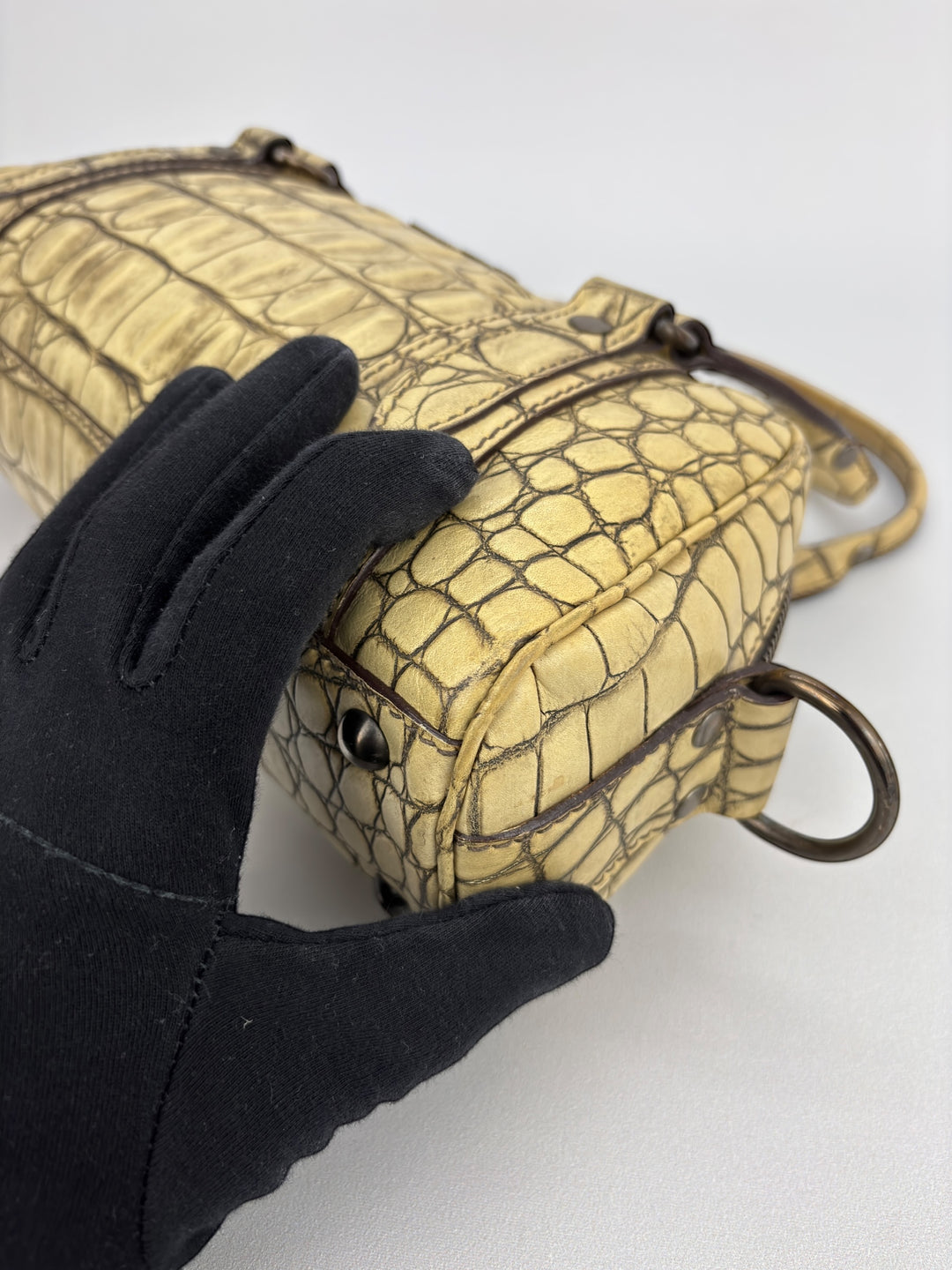 Miu Miu Vitello Lux 90's Croc Embossed Bowler Bag Archive