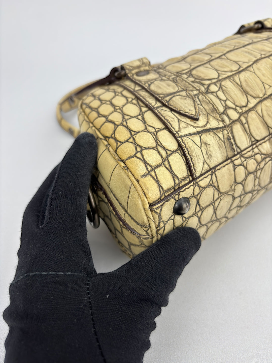 Miu Miu Vitello Lux 90's Croc Embossed Bowler Bag Archive