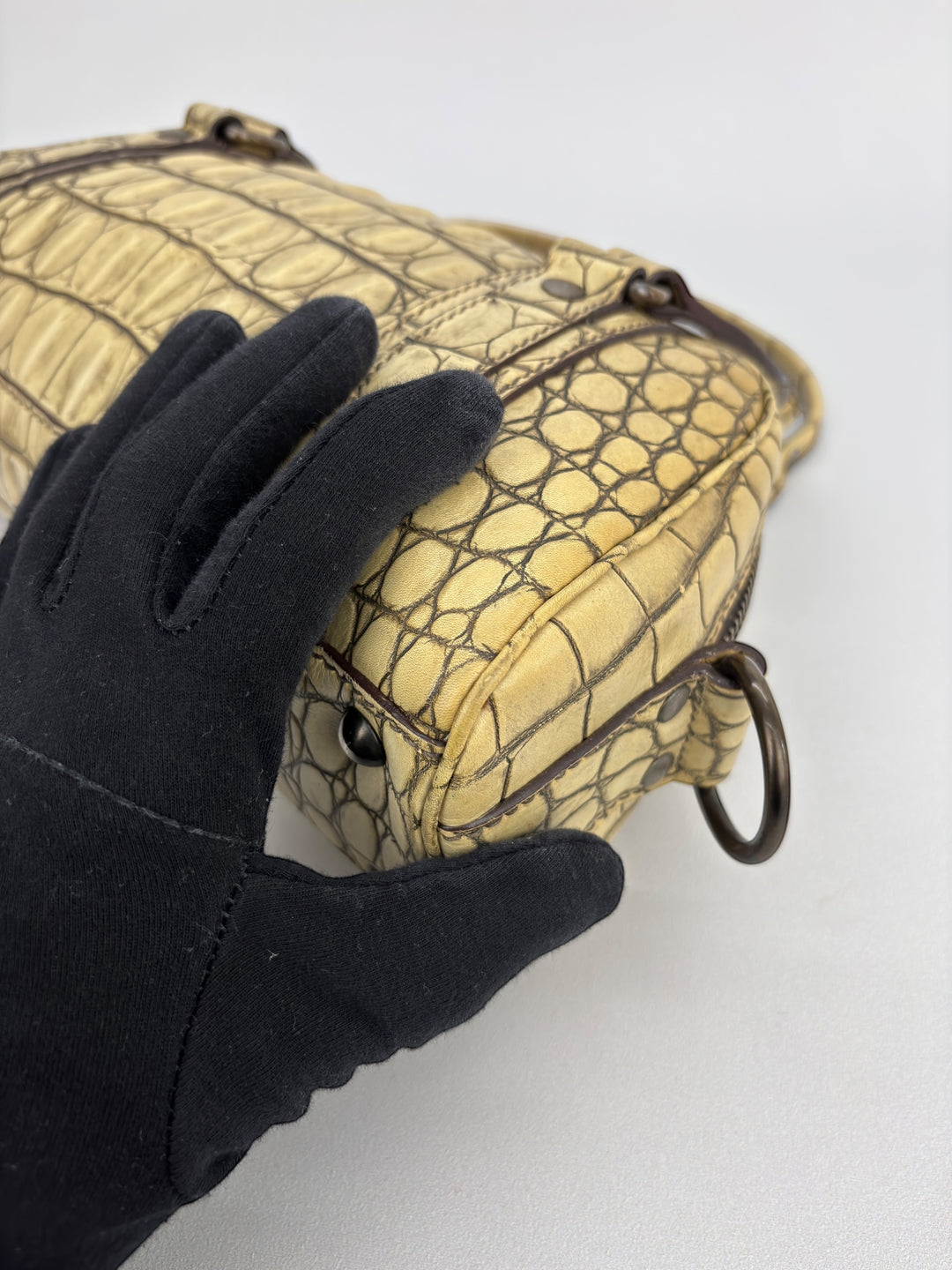 Miu Miu Vitello Lux 90's Croc Embossed Bowler Bag Archive