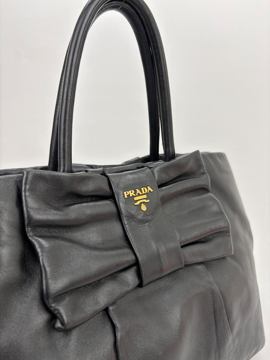 Prada Vitello Leather Bow Ribbon Tote / Handbag