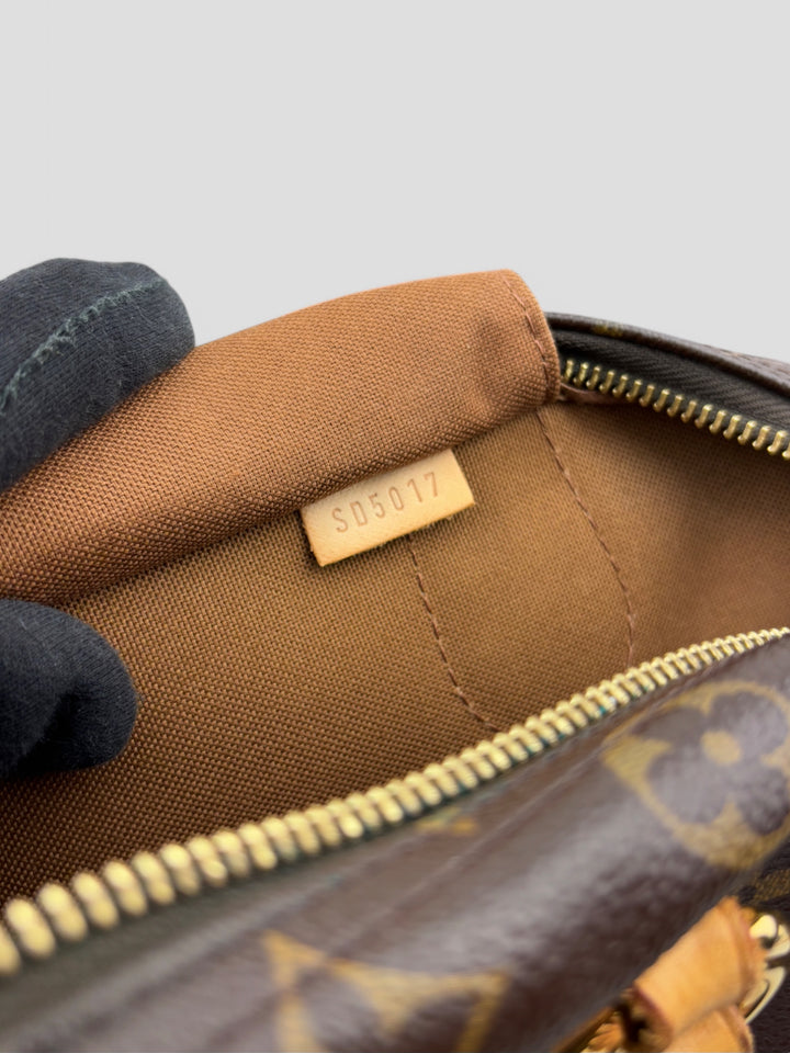 Louis Vuitton Montorgueil Schultertasche aus braunem Monogram Canvas mit cognacfarbenen Lederdetails, goldfarbenen Beschlägen und Louis Vuitton Gravur. Feminin und geräumig