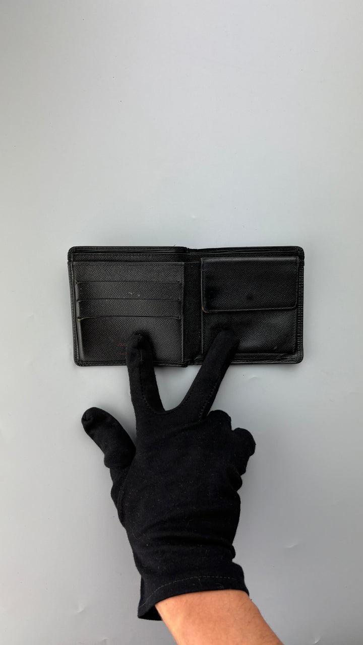 Louis Vuitton epi leder geldbeutel schwarz, unisex second hand lv wallet black