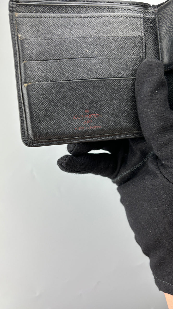 Louis Vuitton epi leder geldbeutel schwarz, unisex second hand lv wallet black