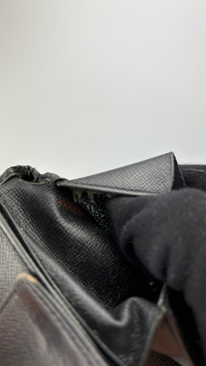 Louis Vuitton epi leder geldbeutel schwarz, unisex second hand lv wallet black