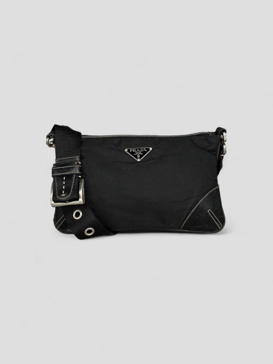 Prada Tessuto Leather Nylon Shoulder Bag black, schwarze prada umhängetasche