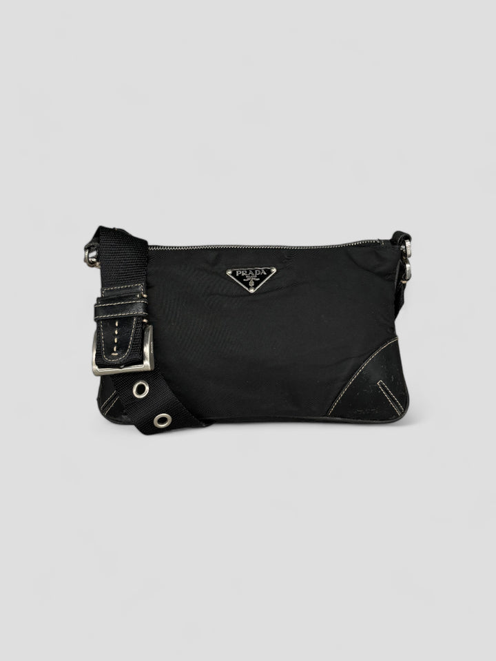 Prada Tessuto Leather Nylon Shoulder Bag black, schwarze prada umhängetasche