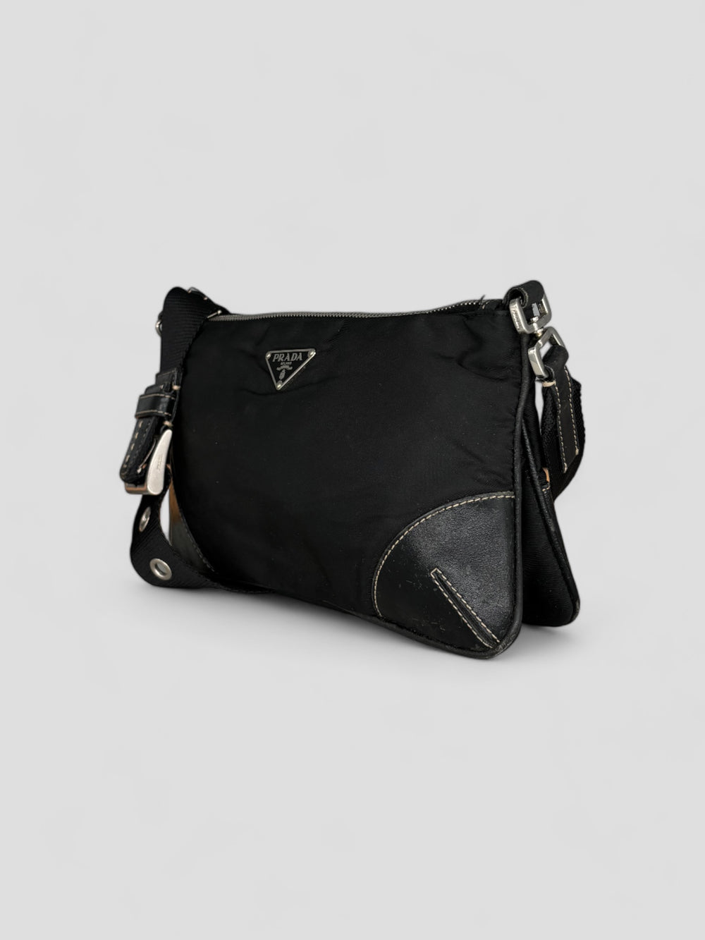 Prada Tessuto Leather Nylon Shoulder Bag black, schwarze prada umhängetasche