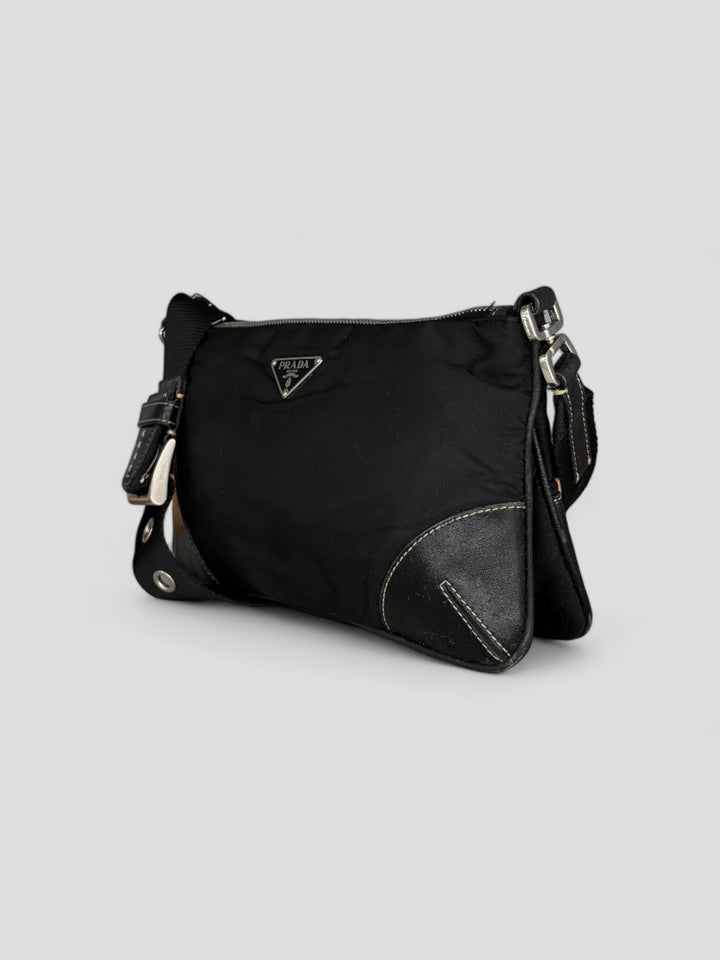 Prada Tessuto Leather Nylon Shoulder Bag black, schwarze prada umhängetasche