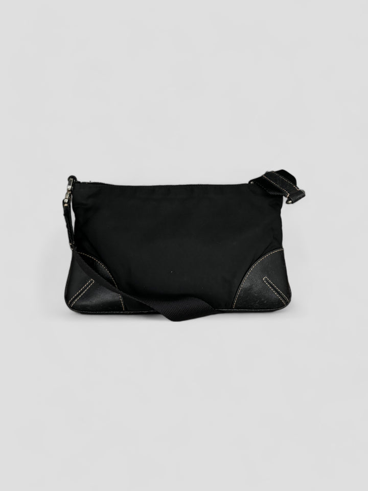 Prada Tessuto Leather Nylon Shoulder Bag black, schwarze prada umhängetasche