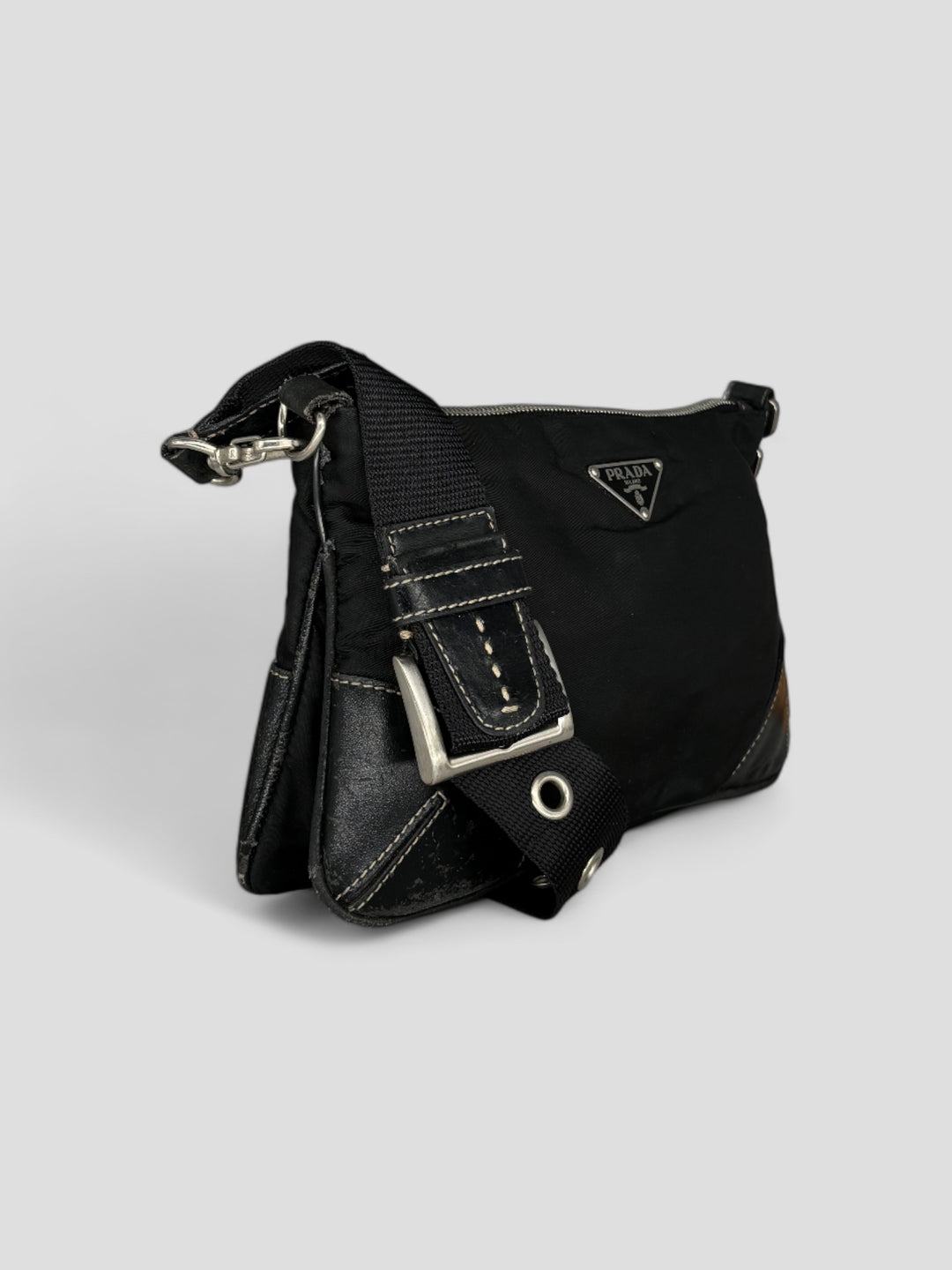 Prada Tessuto Leather Nylon Shoulder Bag black, schwarze prada umhängetasche