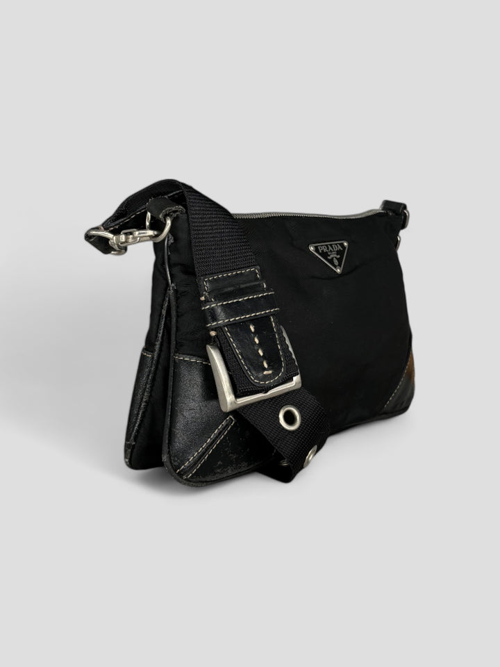 Prada Tessuto Leather Nylon Shoulder Bag black, schwarze prada umhängetasche