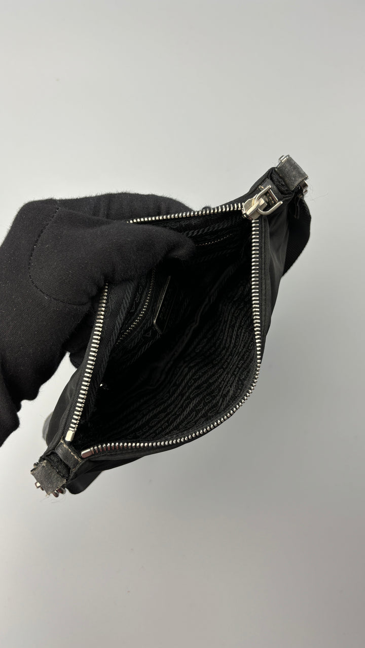Prada Tessuto Leather Nylon Shoulder Bag black, schwarze prada umhängetasche