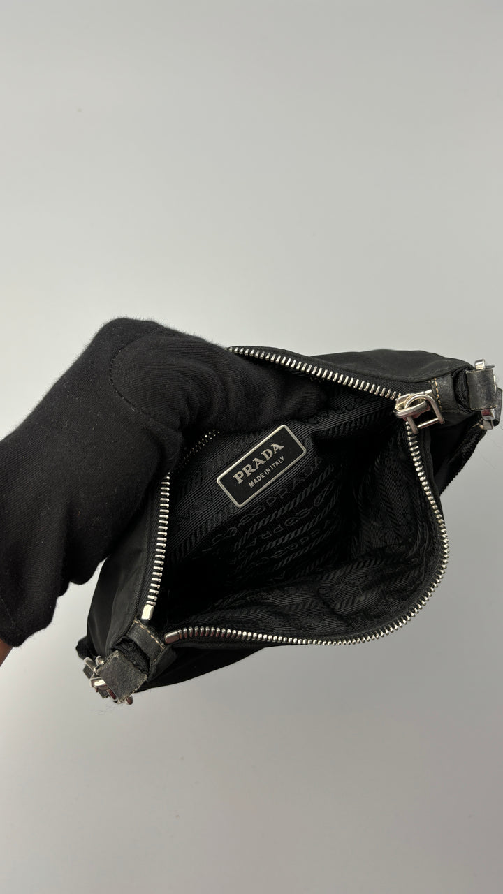 Prada Tessuto Leather Nylon Shoulder Bag black, schwarze prada umhängetasche